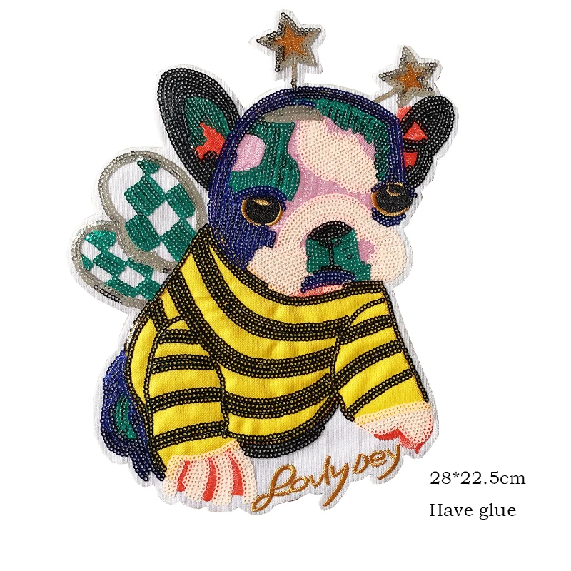 Sequins patches Cartoon Animal Dog Embroidery Patch Applique Decorative Badges Patches Decorative Badges Patches For Clothing