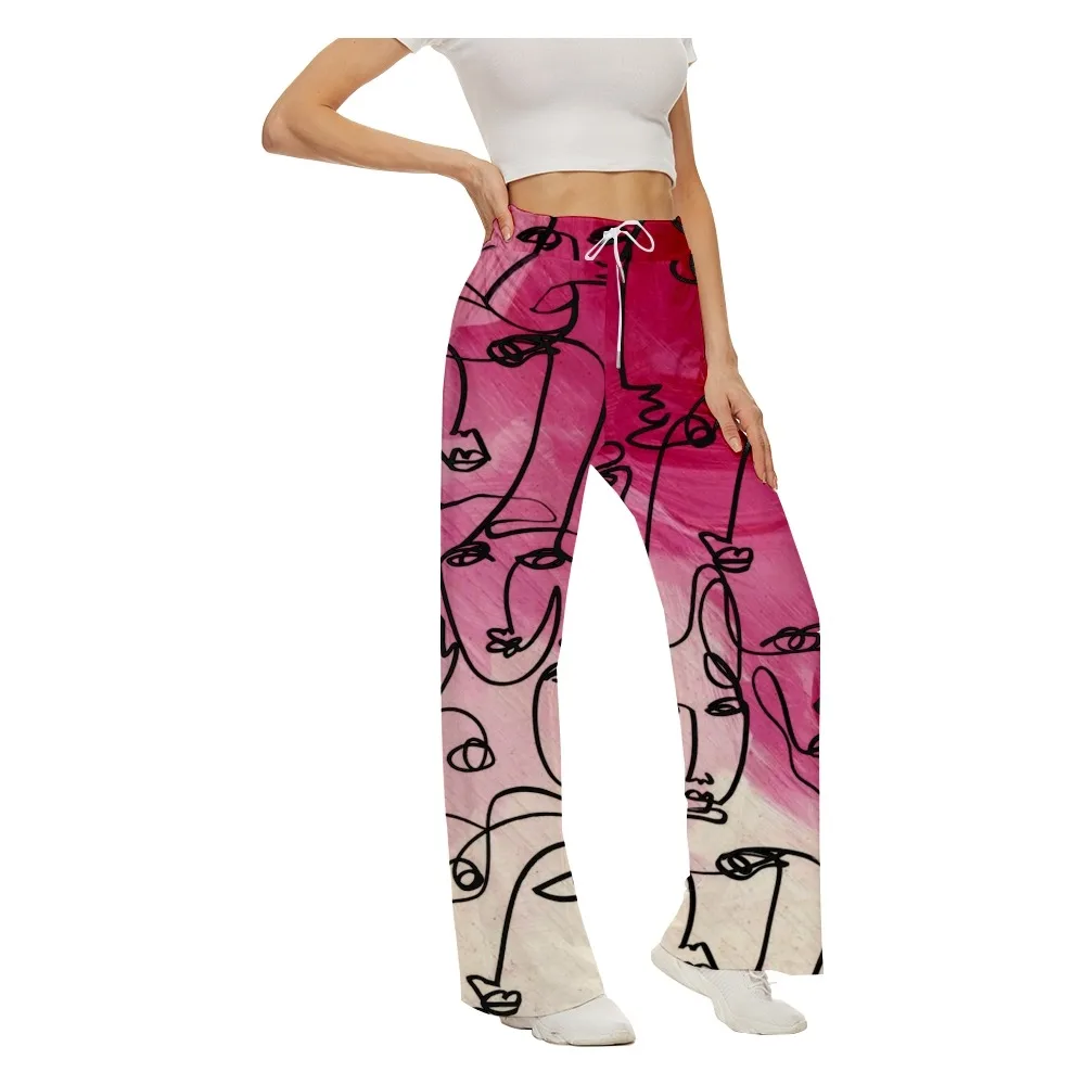 

Women Pants Wide Leg Pants Abstract Print Loose Summer Clothes Women Sweatpants Fashion Bottoms Streetwear Casual Trousers 2XL