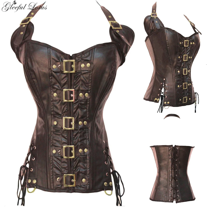 Sexy Steampunk Corset Top Leather Gothic Bustier Overbust Slimming Burlesque Tummy Control Belt Waist Shaper Plus Size 6XL Vest