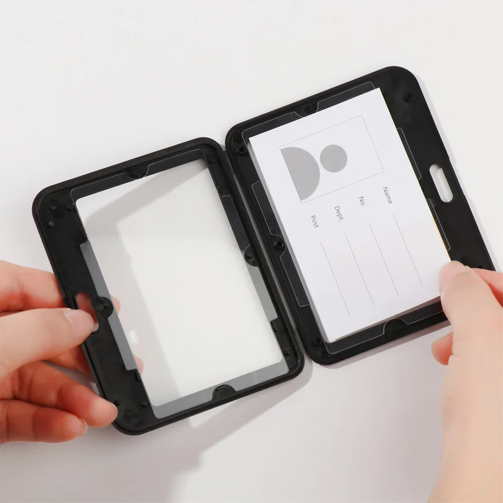 Tarjetero transparente de dos caras con cordón, funda de plástico transversal de estilo Horizontal, tarjetero, Protector de tarjetas