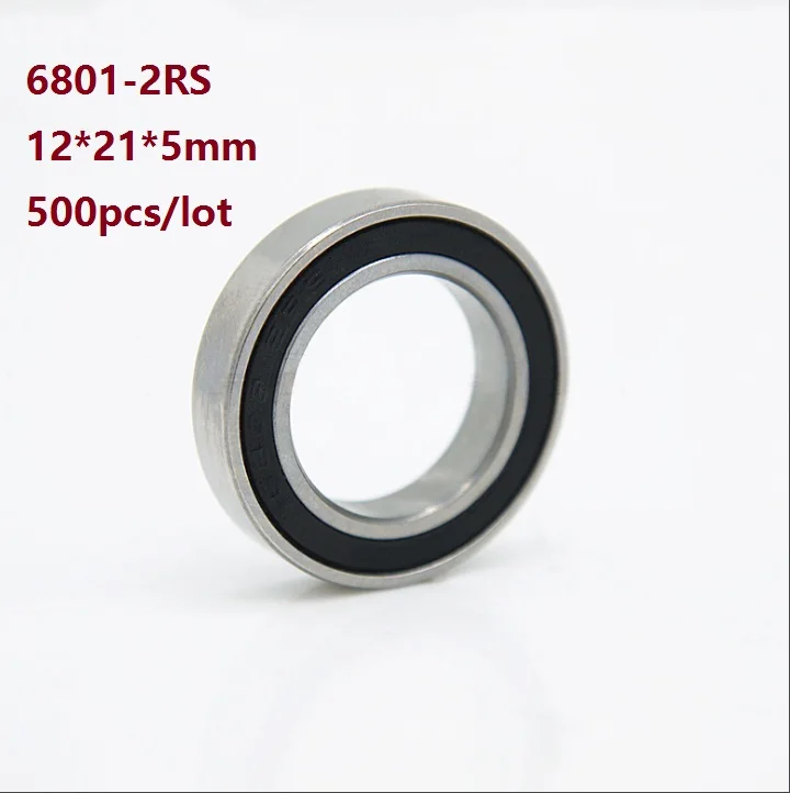 500pcs/lot 6801RS 6801-2RS 6801 2RS 12*21*5mm Double rubber cover Thin Wall Deep Groove Ball bearing 12×21×5mm