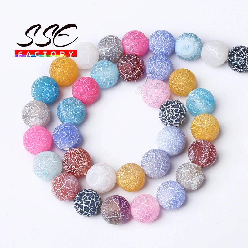 Natural Stone Beads Frost Purple Red Blue Black Gray Cracked Dream Fire Dragon Veins Agates Beads For Jewelry Making 15\