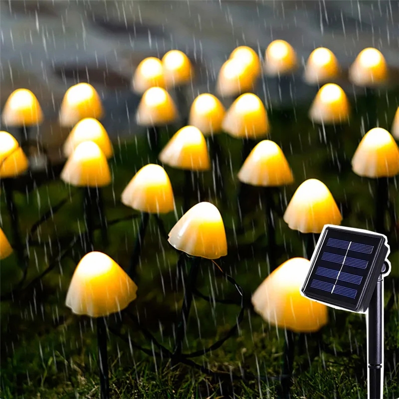 Solar Outdoor Garlands Garden Lighting Decoration Cute Mushroom Fairy Light Garden Patio Pathway Waterproof IP65 20 Mini Lamps