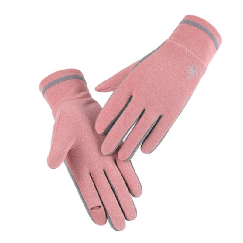 

Women Autumn Winter Warm Single Layer Cycling Nonslip Sports Flower Embroidery Glove Showing Fingers Touch Screen Mitten E31