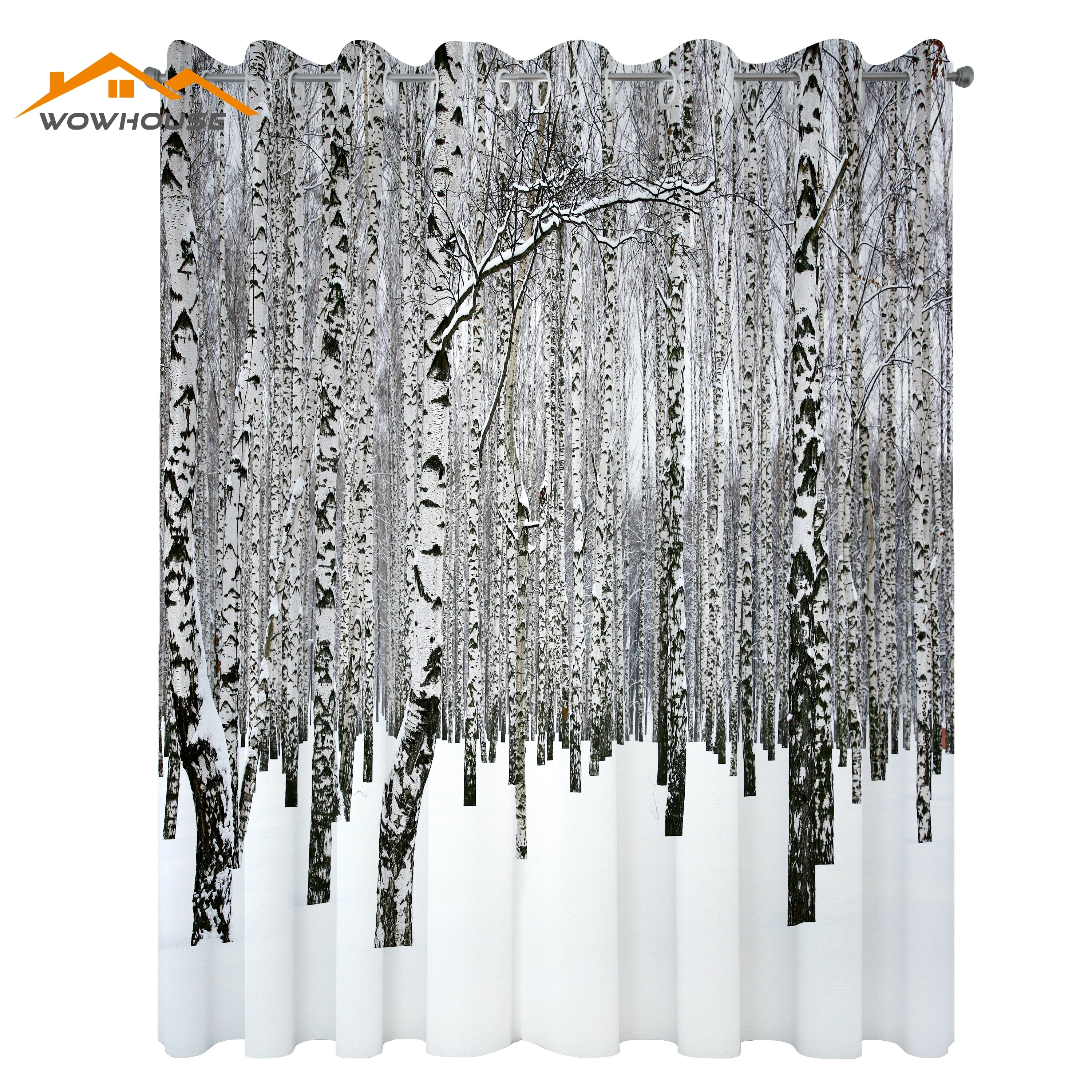 Winter Curtains Winter Birch Grove in The Forest with Leafless Tree Branches Scenic Nature Image Living Room Bedroom Window Drap