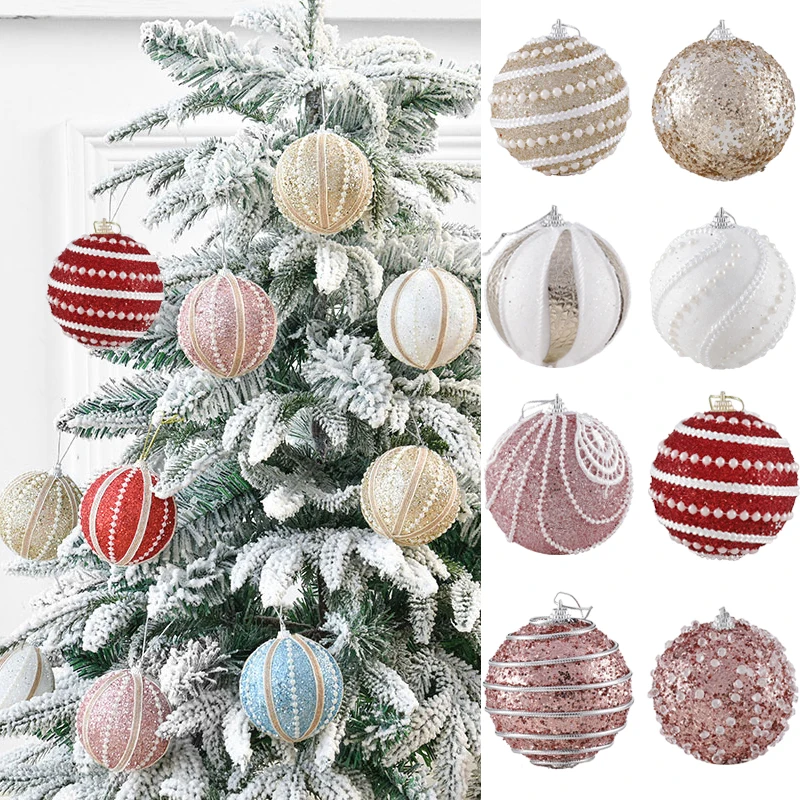 4pcs 8cm Rose Gold Foam Christmas Balls XMAS Tree Hanging Ball Ornaments Christmas Pendants for New Year Navidad Home Decoration