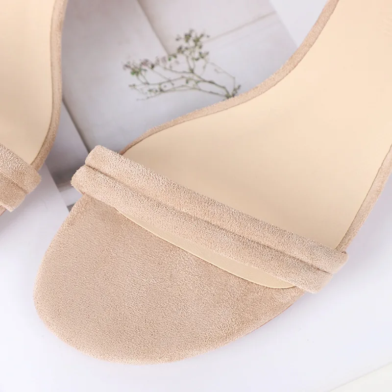 Fashion 2020 Summer Women's Sandals Flock Buckle Strap 4CM Thick High Heels Round Toe Shallow Back Strap women shoes size 35-40