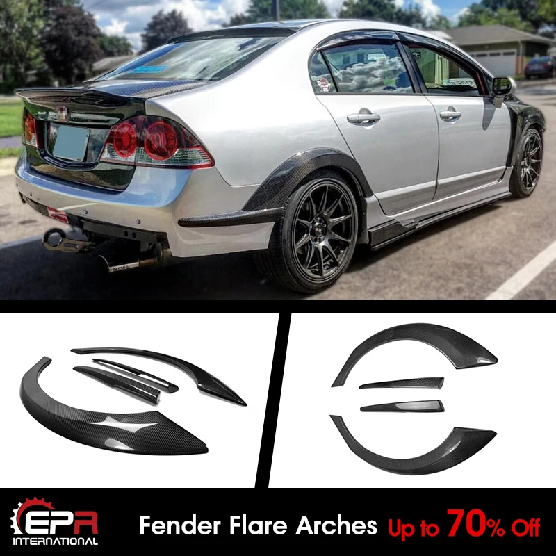 

For Honda Civic FD2 Carbon Fiber 4Pcs M&M Wide Body kit Rear Fender Flares Addon Exterior Accessories