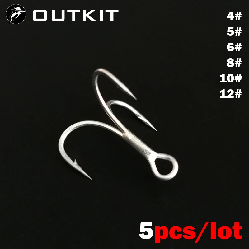 OUTKIT 5pcs/box 6066-3x-NP Strengthen Super Strong Twins Steel Alloy Sharp Lure Treble Hook Fishing Tackle Hook Fishing Box