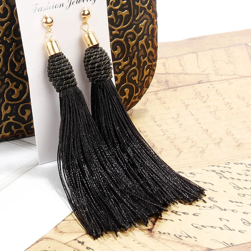 Bohemia Hand-Woven Tassel Dangle Earrings For Women Ethnic Silk Fabric Long Drop Earring New Female Boho Jewelry Gift