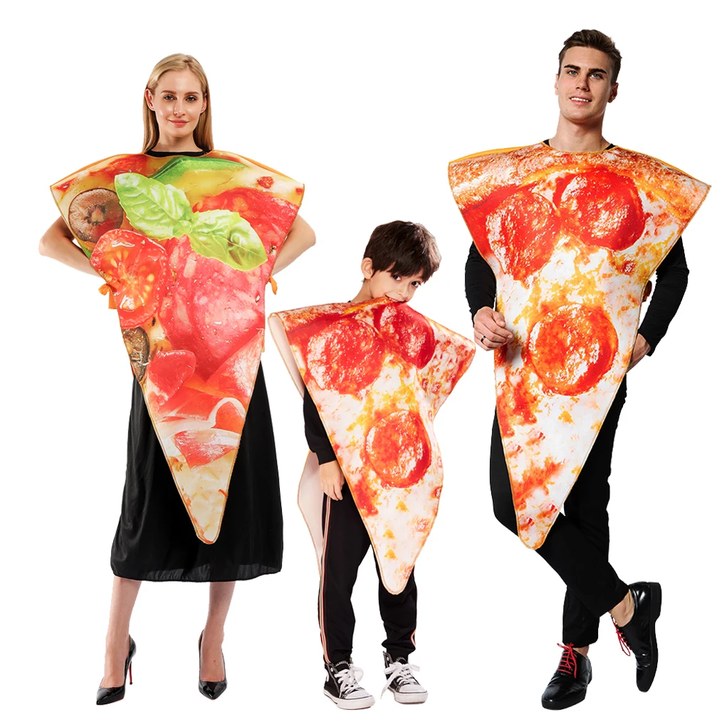 Adult Kids Funny 3D Print Food Sausage Hot Dog Costumes Halloween Men Women Family One-Piece Pizza Costume Carnival Food Costume