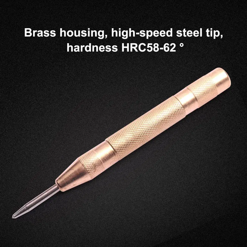 1Pcs HSS 5 Inch Automatic Center Pin Punch Spring Loaded Starting Hole Tool Gold With Brass Body Chisel Woodwork Tool Drill Bit