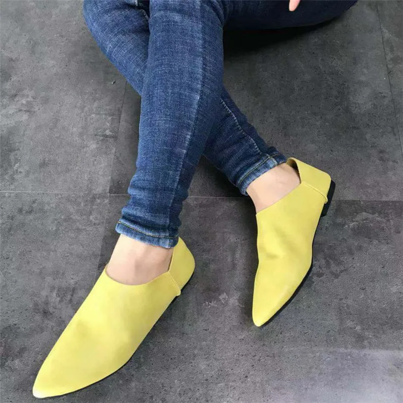 Women Genuine Leather Shoes Slip On Casual Pregnant Women Ladies Loafers Sexy Pointed Toe Woman Ladies Walking Shoes