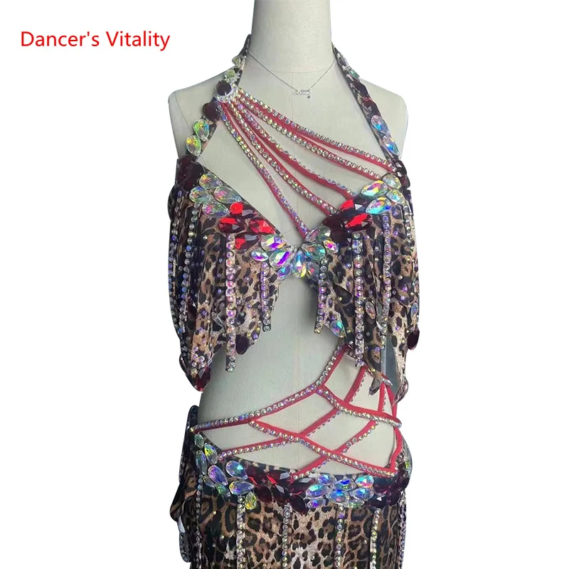 Women Proffesional Bellydance Costume Girl's Belly Dancing Performance Suit Customized Solo Leopard Belly Dance Set Stage Wear