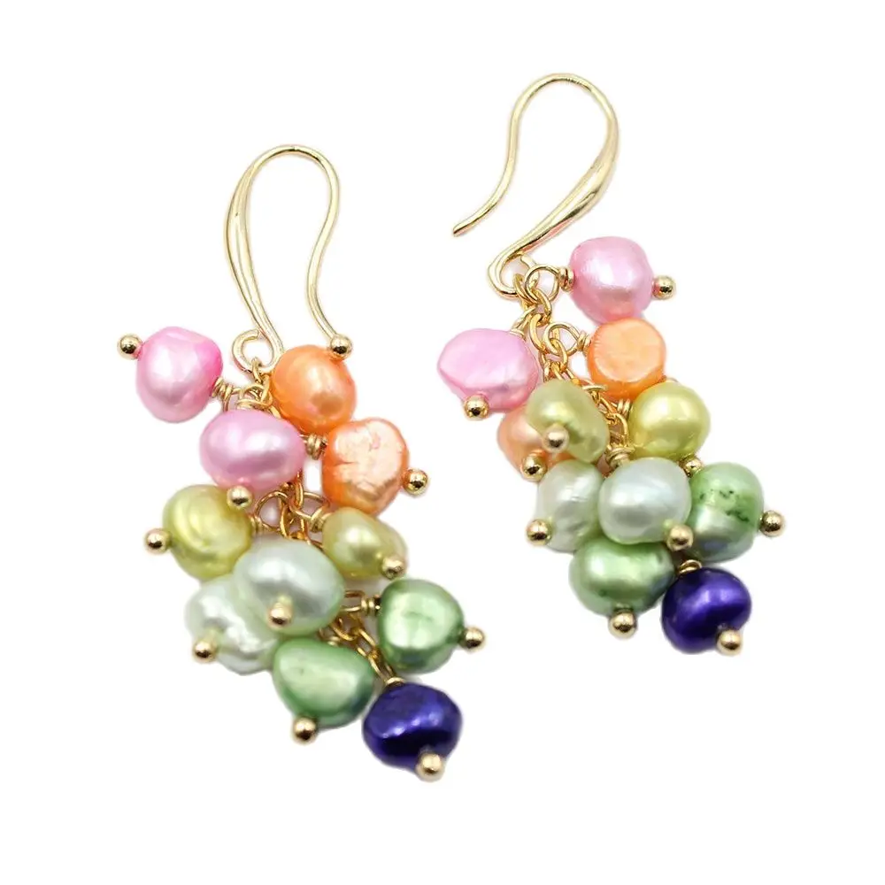 GG Freshwater Cultured Colorful Keshi Pearl Gold Plated Hook Earrings Handmade For Women Fashion Jewelry