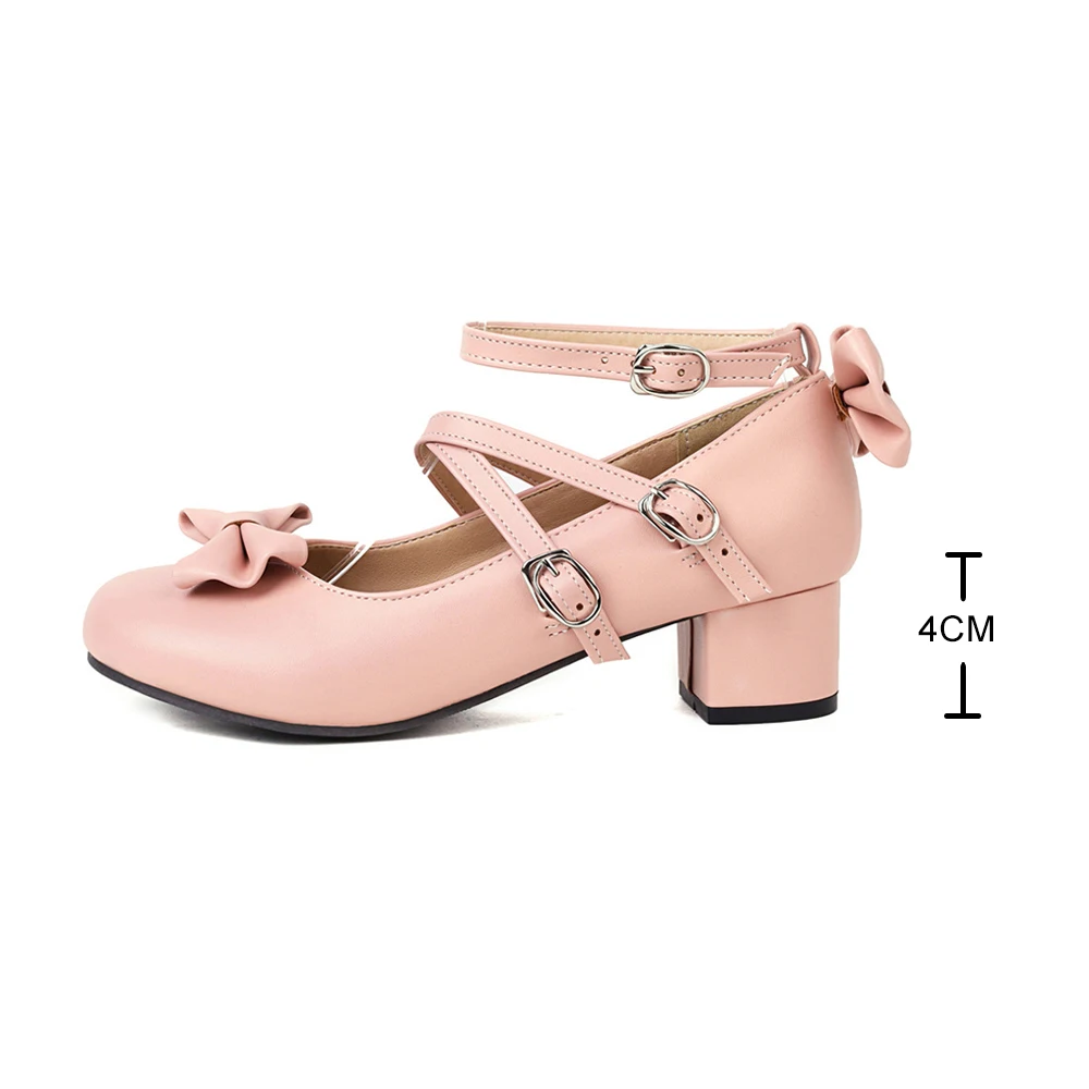 Low Heels 2024 Women Lolita Shoes Ankle Strap Pumps Spring Autumn Bow Princess Casual Cosplay Shoe Girl Students Lovely Party