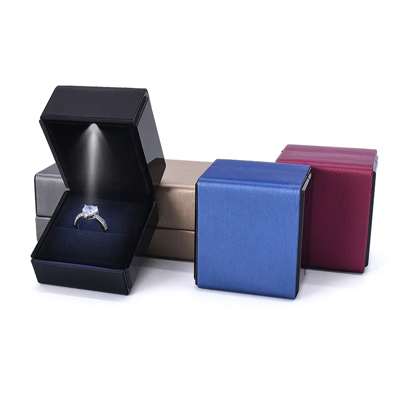 Custom Plastic Velvet LED Wedding Jewelry Box Ring High End Blue Lacquer Jewelry Boxes A286