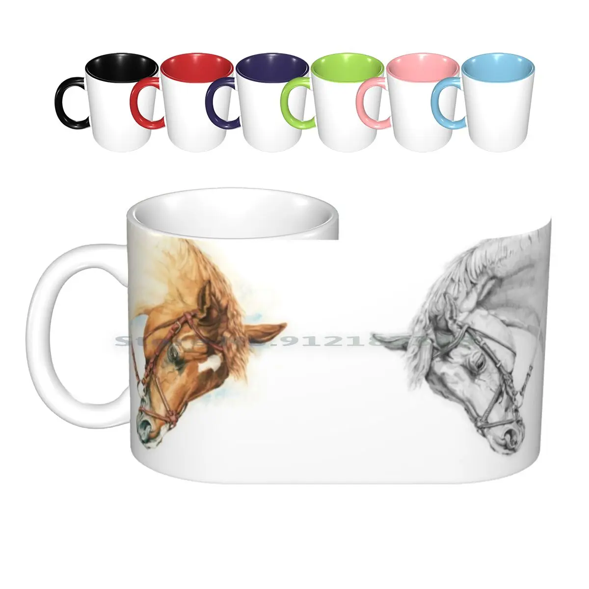 Grace Ceramic Mugs Coffee Cups Milk Tea Mug Watercolour Watercolor Hunter Jumper Mare Chestnut Horse Equine Broodmare Creative