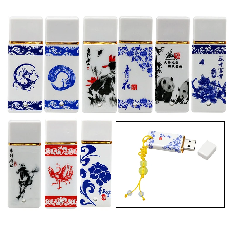 

Retro China Porcelain USB Flash Drive 64GB Ceramic Gift Pen Drive 4GB 8GB 16GB 32GB Pendrive Creative Memory Stick Panda U Disk