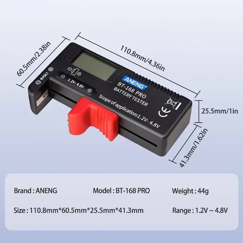 BT-168 PRO 1.2-4.8V AA/AAA/C/D Mini Battery Tester Quickly Testing for 18650 16340 14500 10440 Lithum Battery Capacity