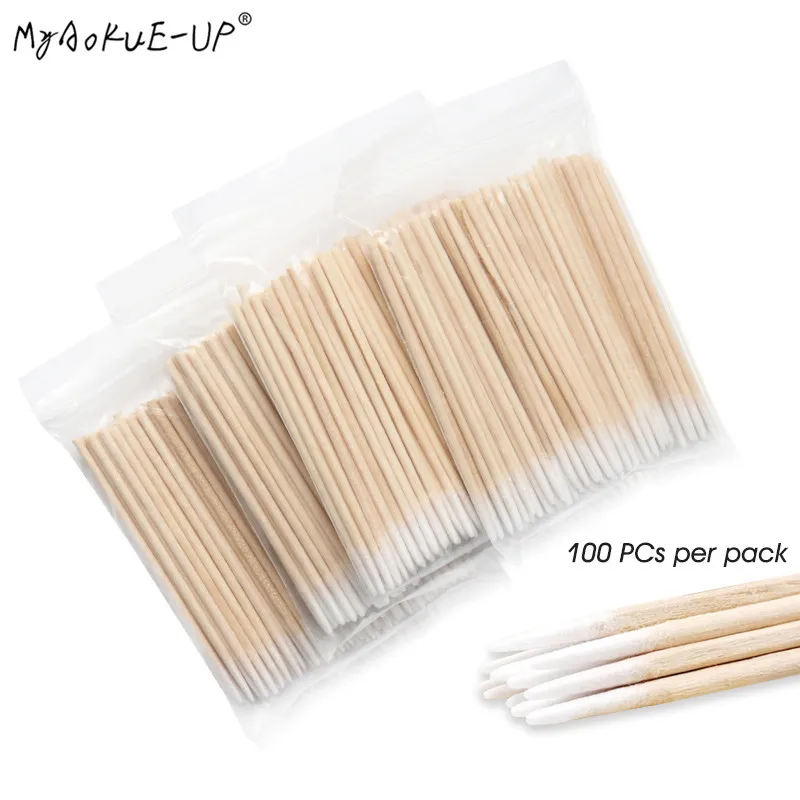 100 Stück Einweg-Wattestäbchen, ultraklein, fusselfrei, Mikrobürsten, Holz-Wattestäbchen, Tupfer, Wimpernverlängerung, Kleberentfernungswerkzeuge – Detail 1