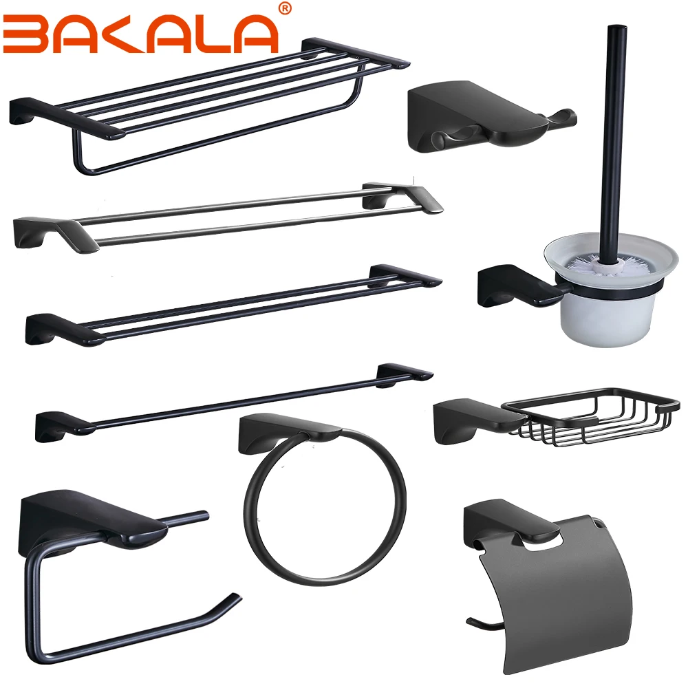 

Black Bathroom Hardware Set Black Towel Rail Rack Bar Shelf Paper Holder Toothbrush Holder Soap Dished Bathroom Accessories