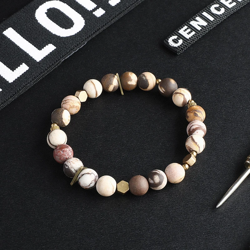 Zebra Stone Copper Charm Bracelet Flower Africa Freedom Style Healing Stretch Jewelry Wrist Men Accessories