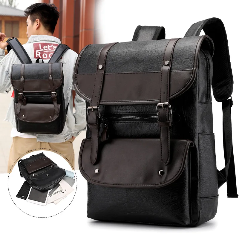 Men Backpack Leather Retro Korea Version College Style 2023 Large Waterproof Bag Popular Simple Laptop Backpacks Women XA131ZC