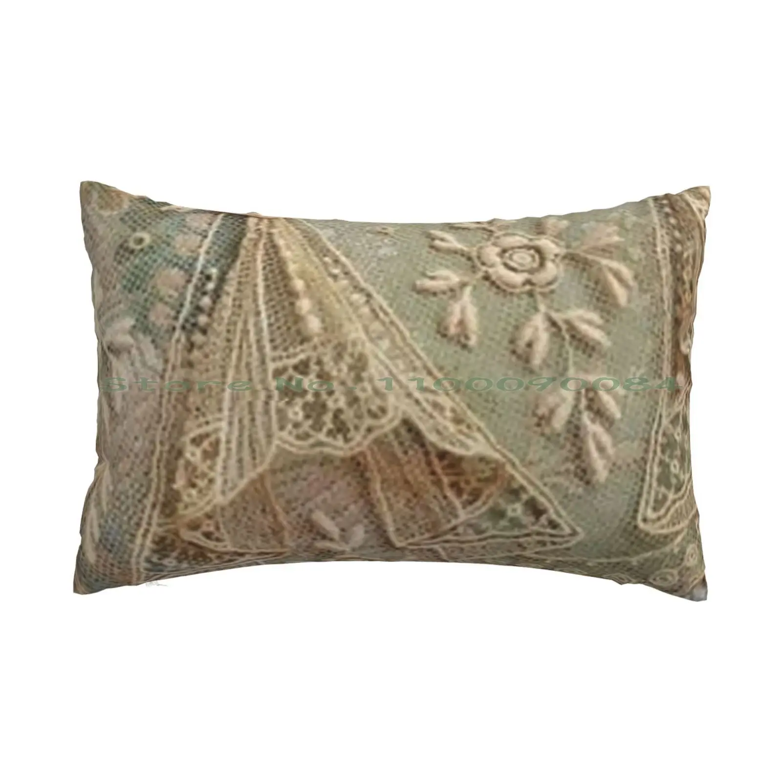 Beautiful Lace Print Pillow Case 20x30 50*75 Sofa Bedroom Lace Antique Vintage Tea Dyed Beige Pale Blue Flowers Frills Feminine