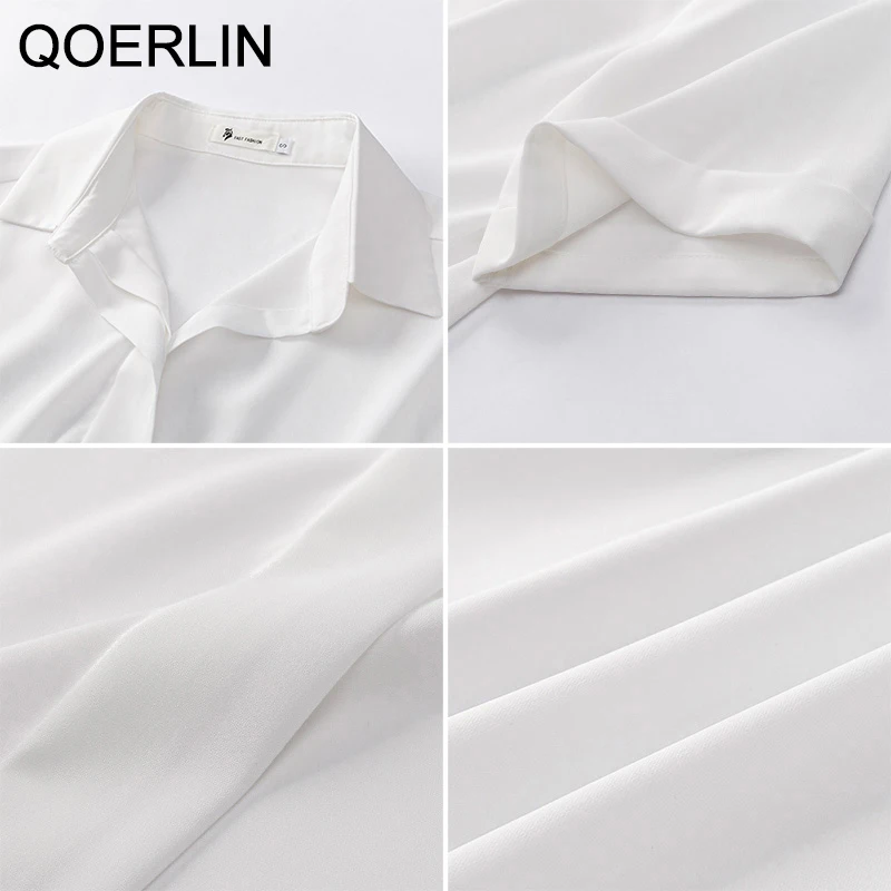 QOERLIN Chic Formal Shirt Female Summer 2021 New Korean Loose Elegant Professional Short Sleeve White Shirt Chiffon Blouse 2XL