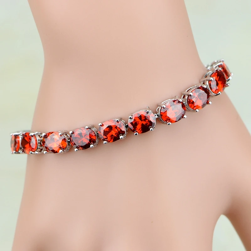 

Sterling Silver Jewelry Link Chain Bracelets Red Garnet White Zircon Jewelry For Women Free Jewelry Box S073