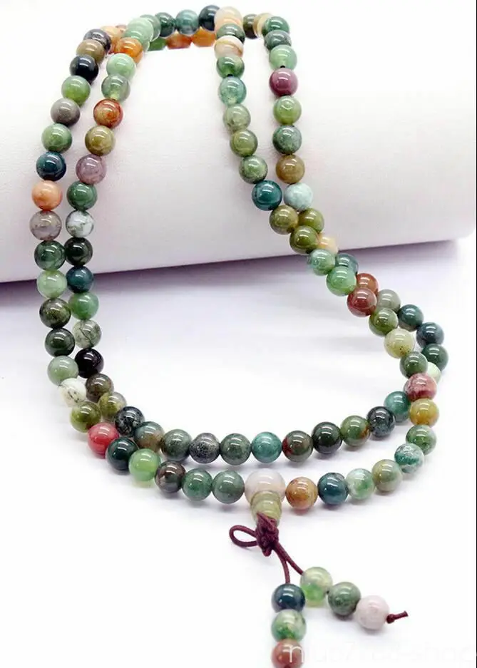 6mm India Agate 108 Prayer Tibetan Buddhist Beads Mala Bless Bracelet Necklace