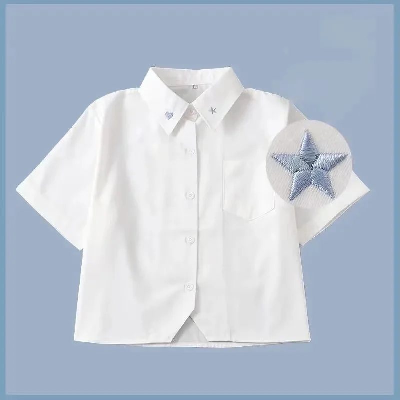 Japanse School Uniform Voor Meisjes Korte Mouw Wit Shirt School Jurk Jk Matrozenpakje Tops Ster Borduurwerk Leuke Werk Uniformen