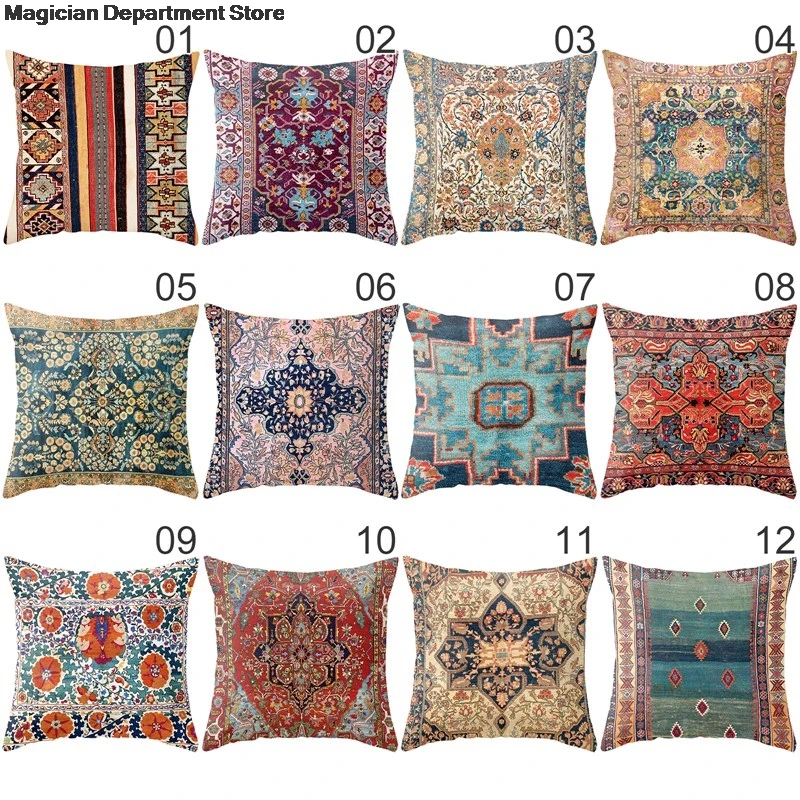 Exotic Boho Style 45x45cm Pillowcase Persian Turkish Carpet Pattern Sofa Car Creative Cafe Decoration Persian Cushion Case 2021