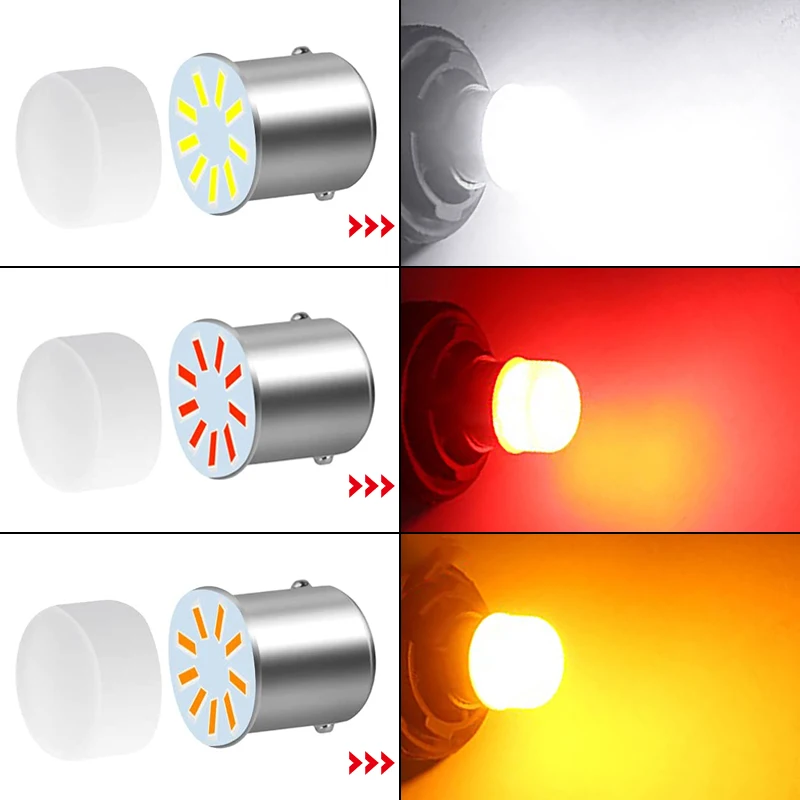 Ampoule LED P21/5W Ba15S 4/10, BAY15D 1156, Clignotant 12V 1157 K, Blanc Super Lumineux, Paupières de Voiture, Feux de Freinage, 2/7000 Pièces