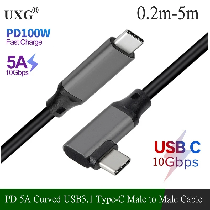 5M PD 5A Curved USB3.2 Type-C Male To Male Cable 4K @60Hz 10Gbps USB-C Gen 2 3 Cord For VR Mac Pro Nintendo Oculus Quest 1 2 VR