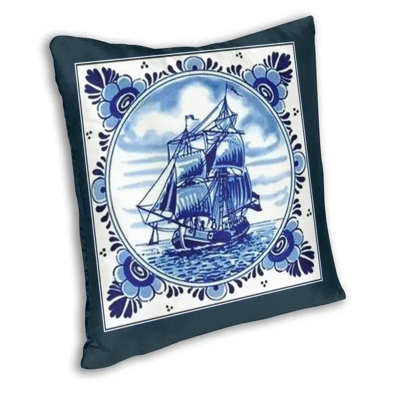 Dutch Blue Delft Vintage Sailboat And Tall Ship Print Pillow Cover Home Decorative Cushion Cover Throw Pillow for Sofa