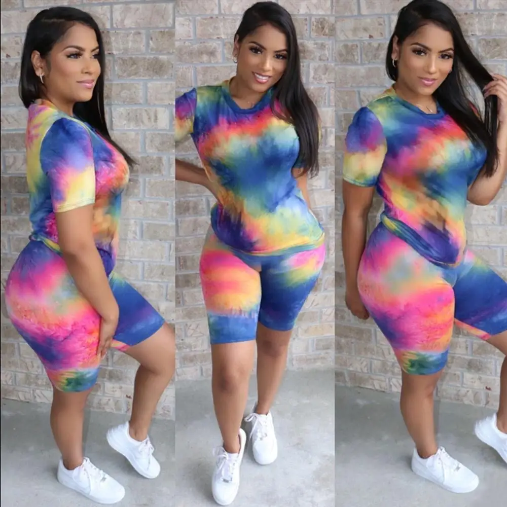 two piece set women 2 piece set women outfits home clothes 2 pieces sets t shirts shorts o-neck print  sexy wholesale