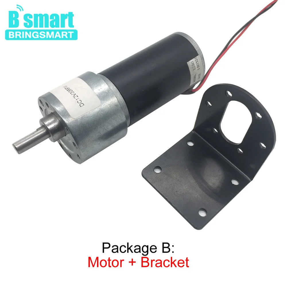 Bringsmart JGB37-3157 Slowdown Motor Large Torque DC Gearbox 12 Volt 24V Tubular Permanent Magnet Electric Motor 9-1280RPM