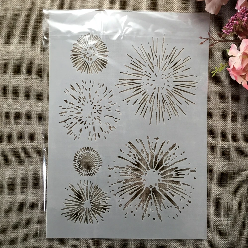 A4 29cm Firework Flowers DIY Layering Stencils Wall Painting Scrapbook Coloring Embossing Album Decorative Template