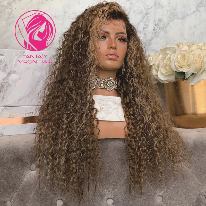 

Highlights Honey Blonde Human Hair Wig 13x4/13x6 Kinky Curly Lace Frontal Wigs For Women Glueless Brazilian Remy Hair 150%