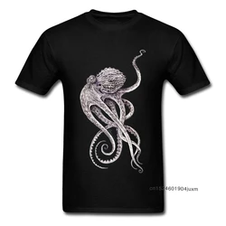 Retro Black T-shirt Men Elegant Octopus Print T Shirt Steampunk Tops Tees Personalized Short Sleeve TShirt Father Day Gift Cloth