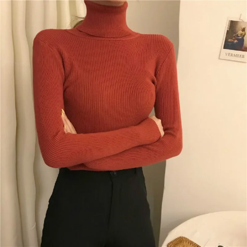 Donna autunno inverno dolcevita pullover tutto-fiammifero manica lunga maglione solido 11 colori nuova donna coreana Slim-Fit maglione stretto