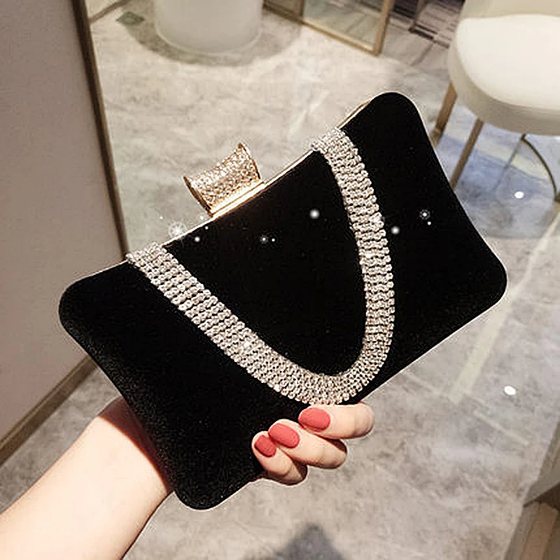 Women Evening Bag Party Banquet Glitter Suede Clutch Bag Ladies Wedding with Diamond Handbag Female Shoulder Bags Bolsas Mujer