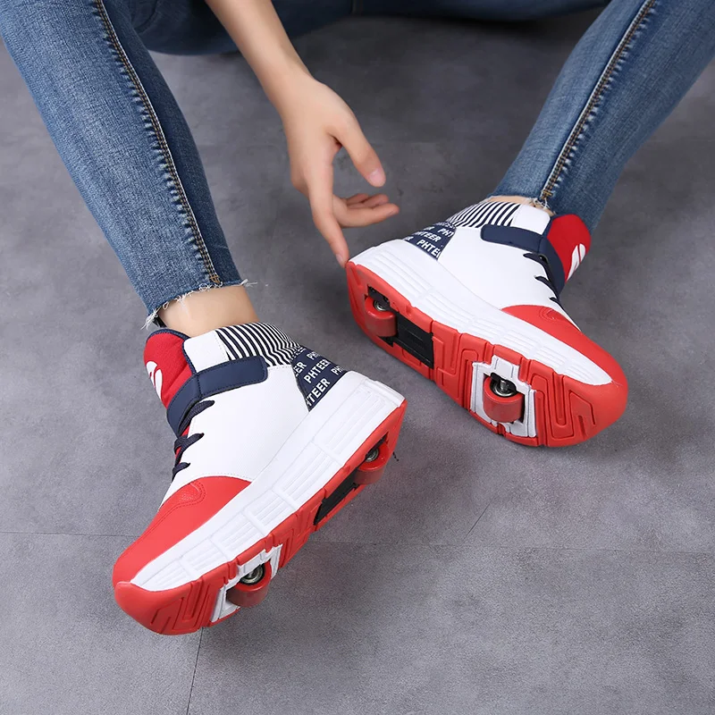 Sports shoelace wheels shoes boys two-Girls' wheeled invisible wheels children's shoes roller shoes sneakers with wheels