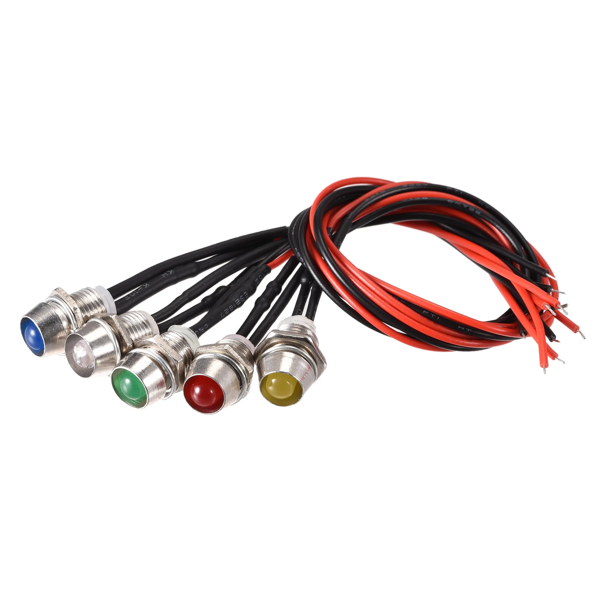 Uxcell-luz indicadora de señalización 12V 8mm, montaje en Panel, rojo, amarillo, azul, verde, blanco, 5 uds.