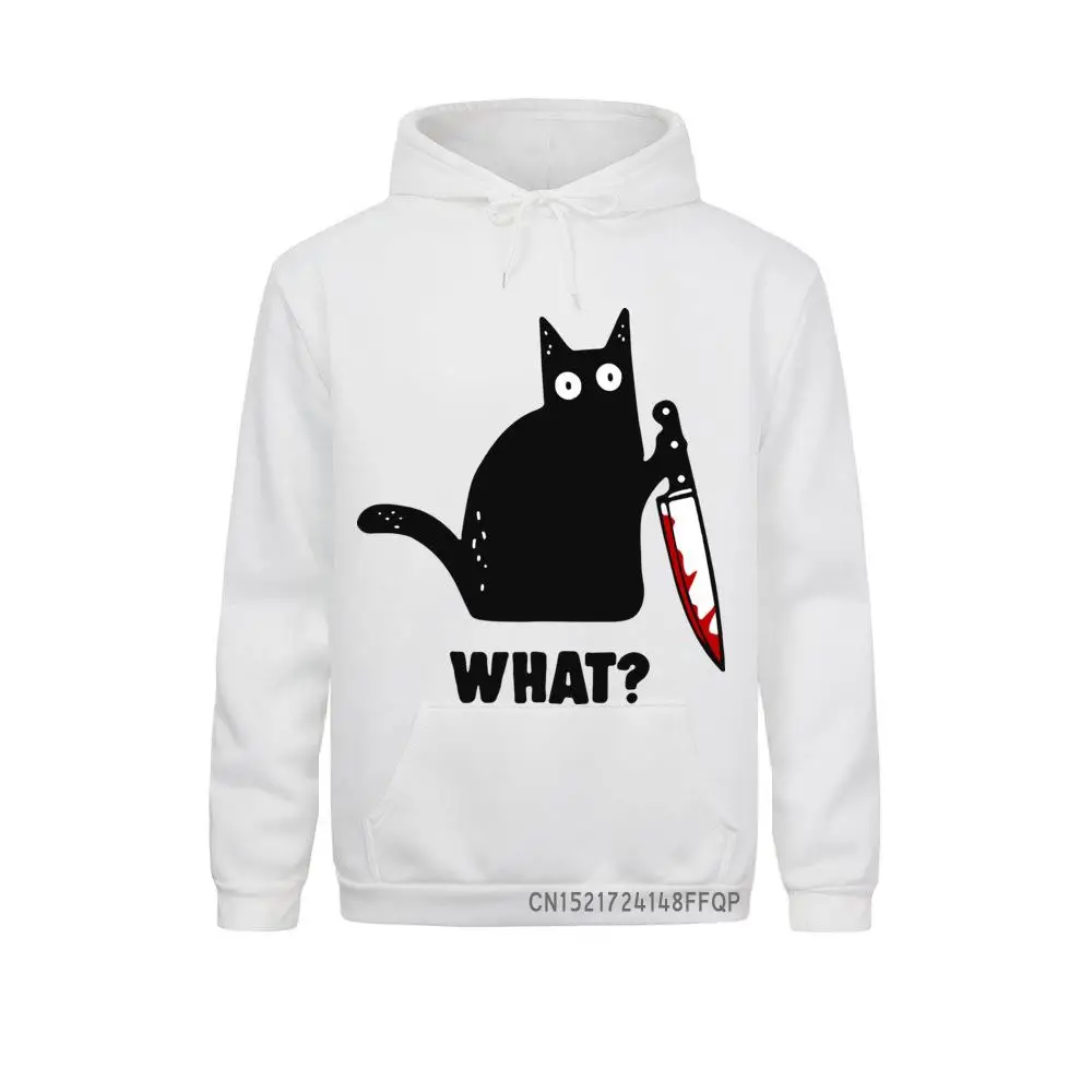 Streetwear Men's Funny Halloween Cat What Hoodie Pocket Harajuku Murderous Cat With Knife Sweatshirt Casual Sweats Print Apparel