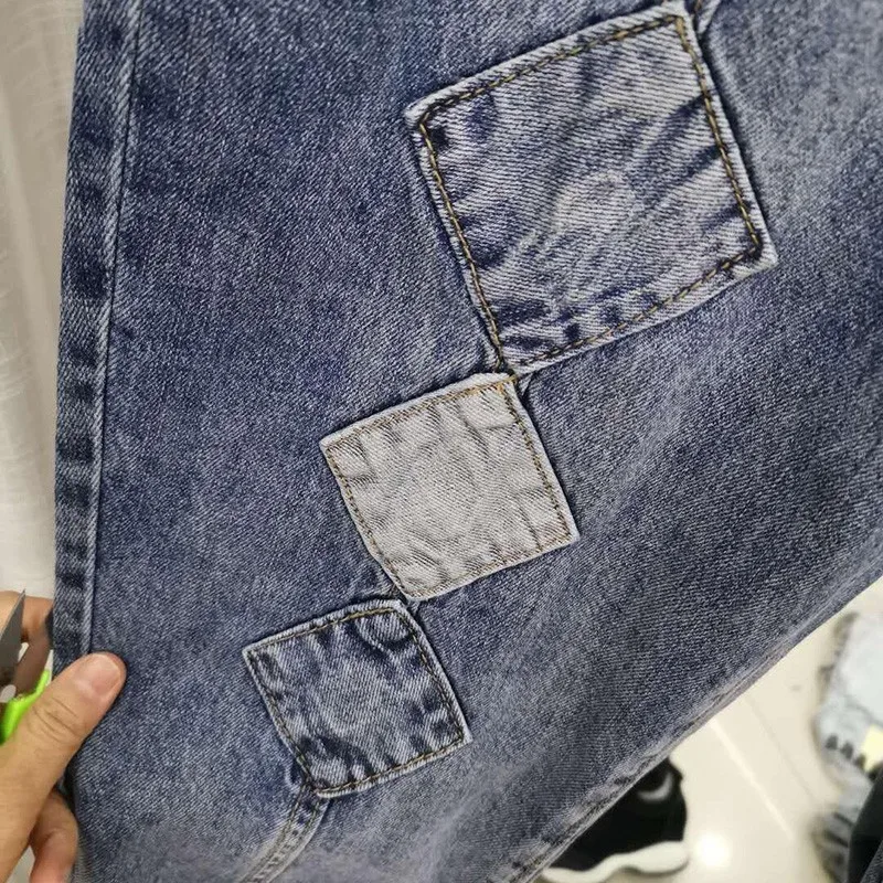 Neue Ankunft Frühling Kunst Stil Frauen Lose Beiläufige Elastische Taille Harem Hosen Alle-abgestimmt Patchwork Design Baumwolle Denim Jeans a202