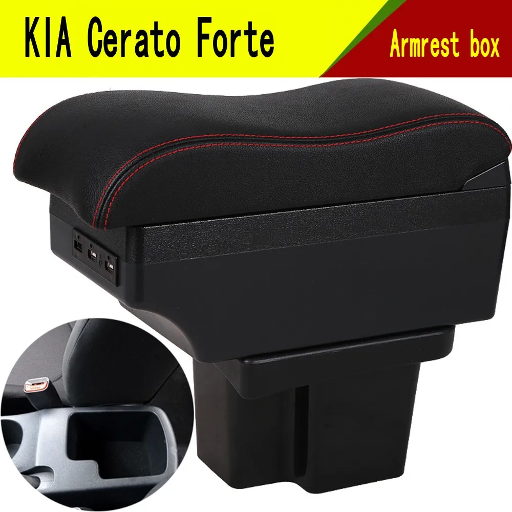 For KIA Cerato Forte Armrest Box car styling PU Leather central Store content box kia armrest box with cup  phone holder USB