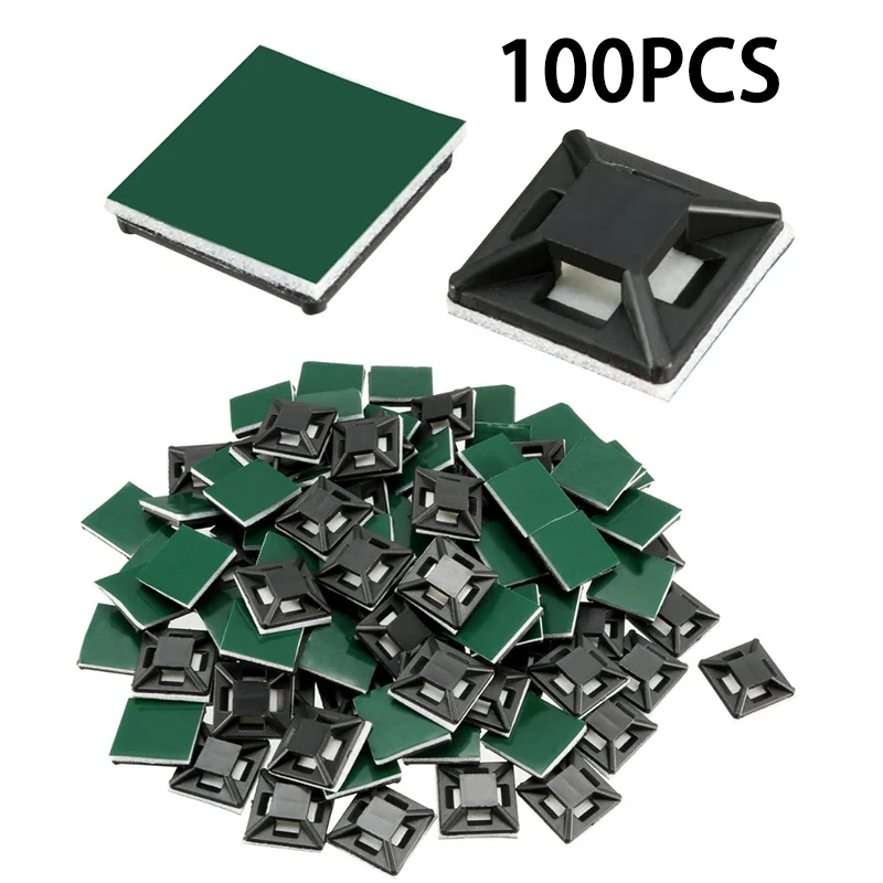 100 SZTUK Podstawki do opasek kablowych Samoprzylepne samoprzylepne uchwyty ścienne do samochodów Opaski zaciskowe Zielony klej Zaciski do siedzeń Przyssawka do pozycjonowania ssania